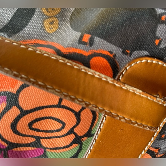 Fossil Handbag Floral Nature Design Coated Canvas Leather Tote Shoulder Bag - Picture 8 of 11